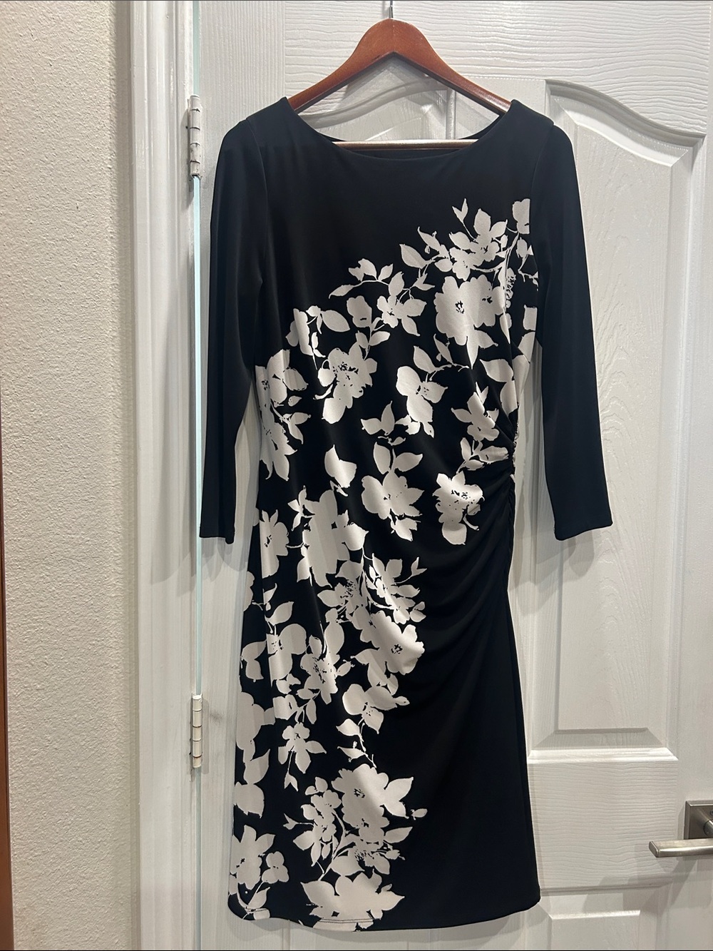 Lauren Ralph Lauren Black Midi Dress with White Floral Print